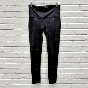 SPANX Black Faux Leather Leggings, SZ Large Petite LIKE NEW!